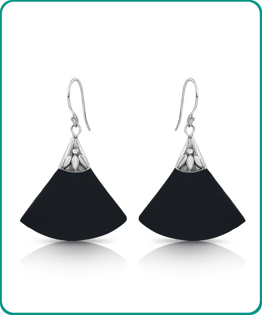 Sterling Silver and Lava Stone Fan Drop Elegant Earrings