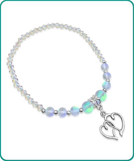 BESHEEK | Dual Hearts Mermaid Glass Crystal Artisan Beaded Stretch Anklet