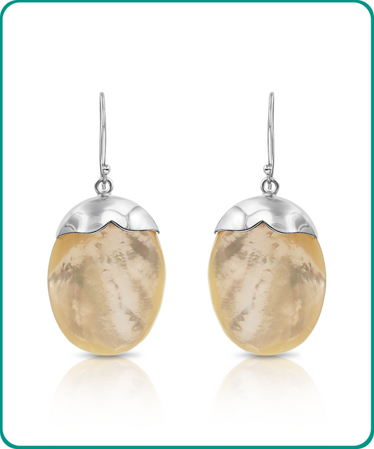 Sterling Silver and Mother of Pearl Oval Dangle Earrings
