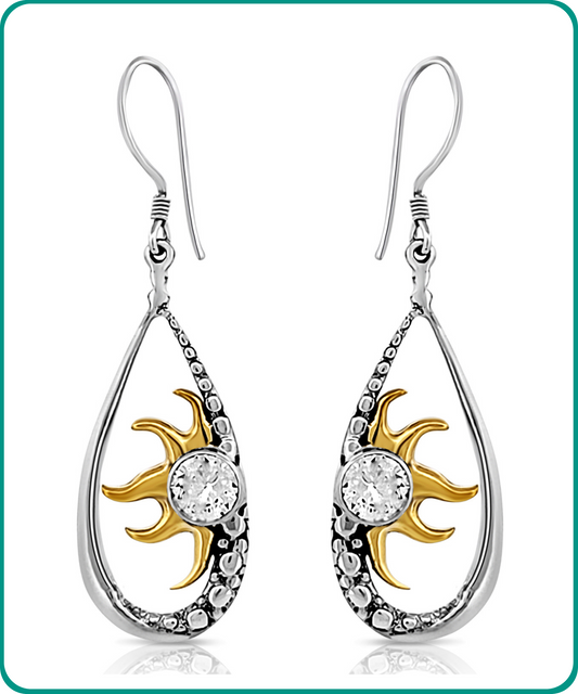 Sterling Silver, 14 Gold Plate and Cubic Zirconia Sunrise Earrings