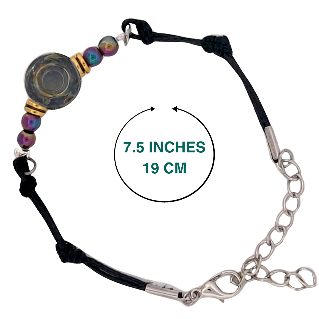 Rainbow Hematite and Fire Glass Button Woven Knot Bracelet for Women