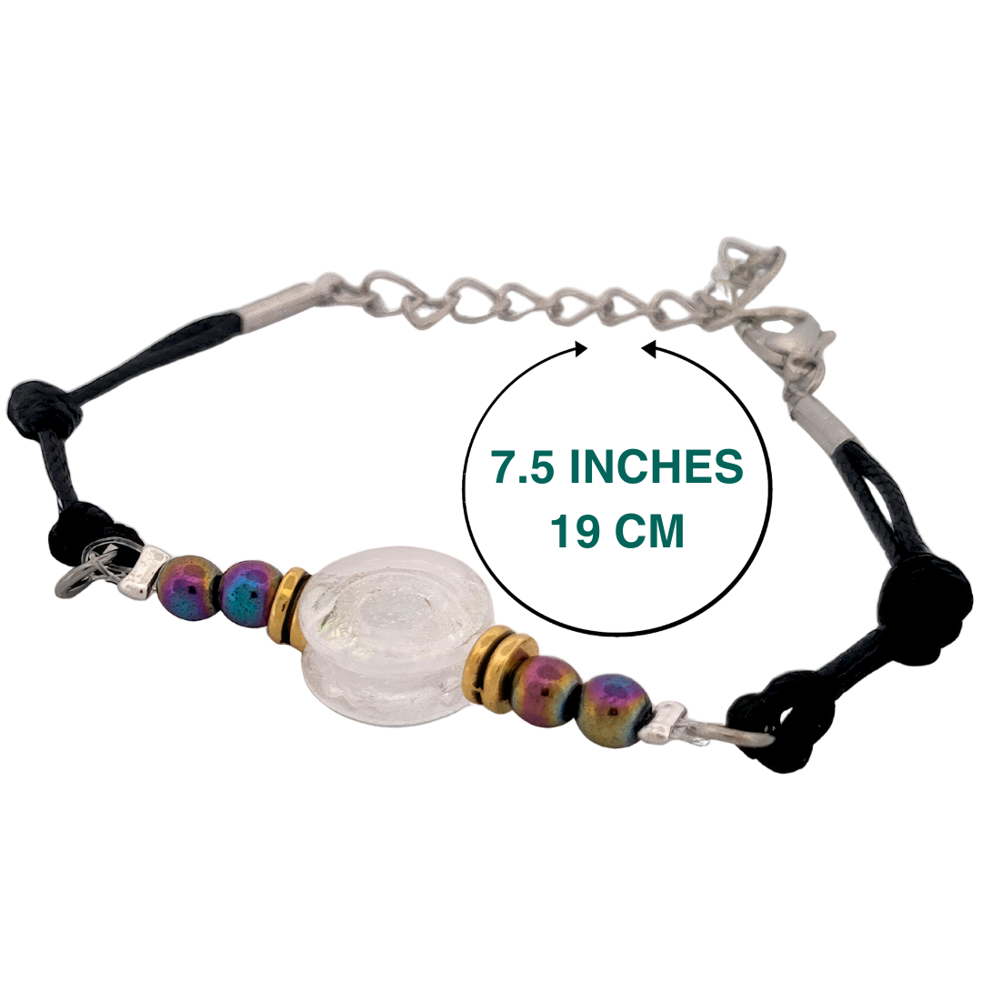 Rainbow Hematite and Glass Button Woven Knot Bracelet for Women