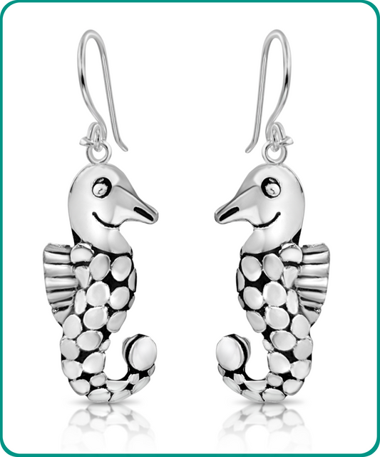 Sterling Silver Seahorse Bubble Drops Earrings