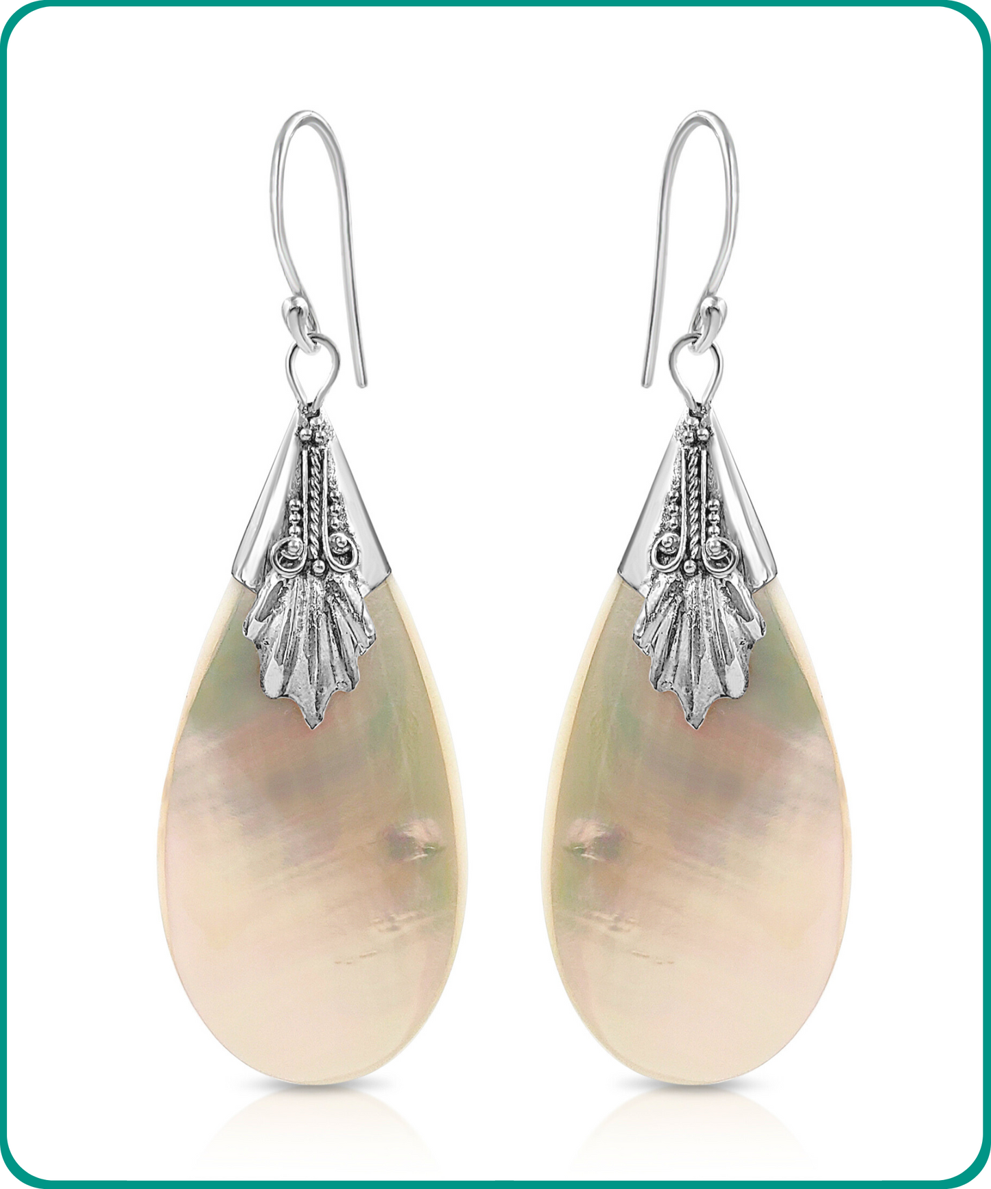 Sterling Silver Polished Tan Shell Teardrop Earrings