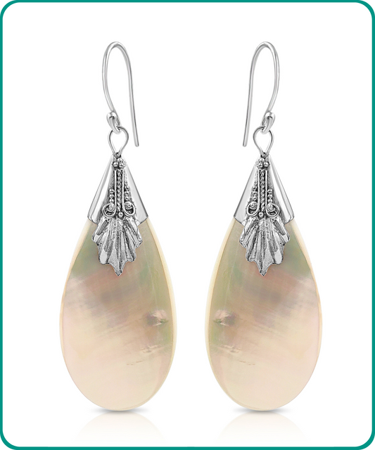 Sterling Silver Polished Tan Shell Teardrop Earrings