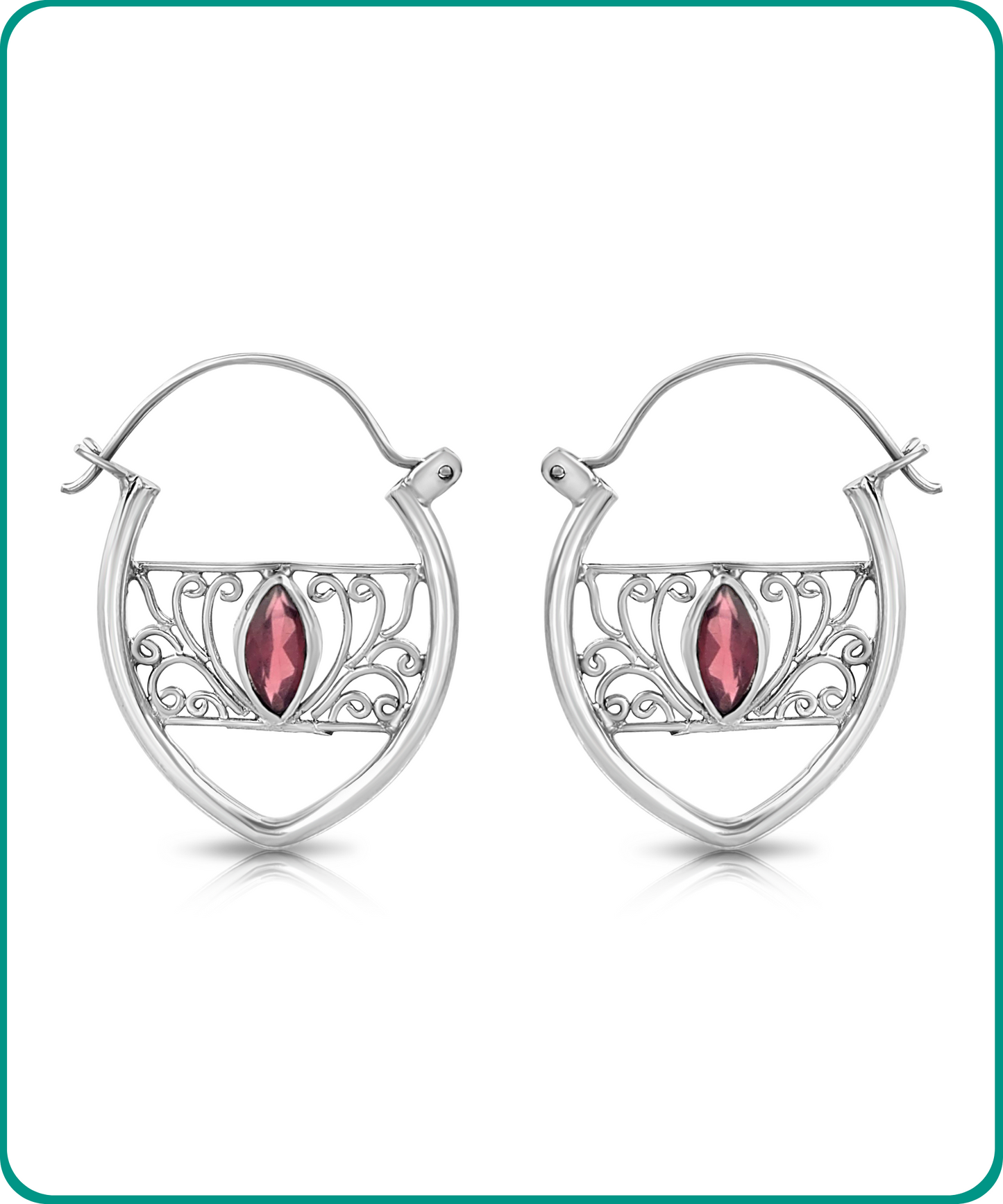 BESHEEK Sterling Silver Marquis Garnet Stone Drop Earrings
