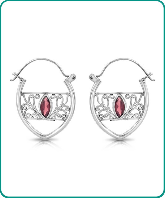 BESHEEK Sterling Silver Marquis Garnet Stone Drop Earrings