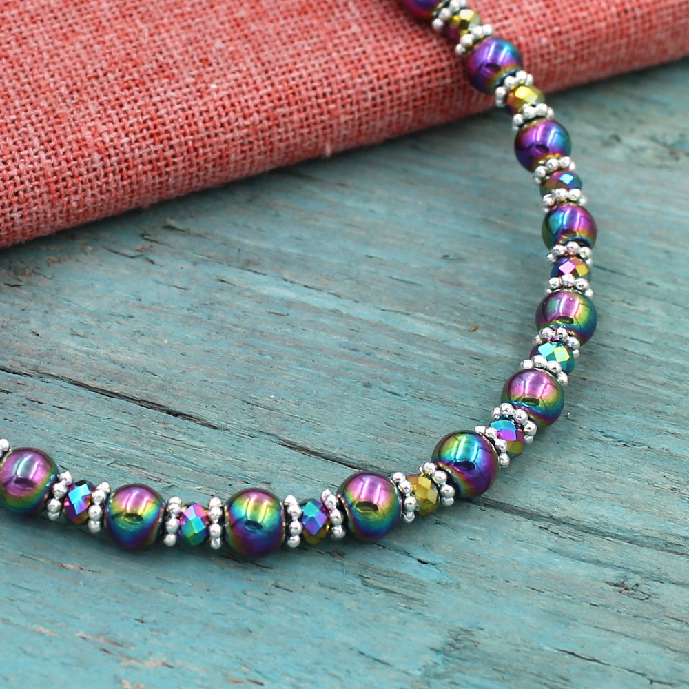 Rainbow Hematite and Crystal Adjustable Beaded Anklet KIT