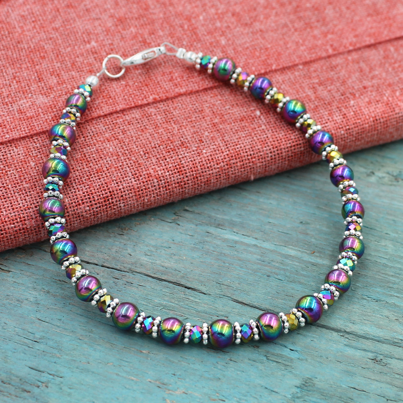 Rainbow Hematite and Crystal Adjustable Beaded Anklet KIT