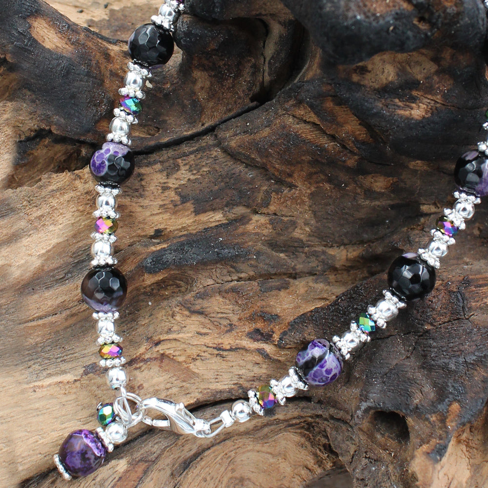 Purple and Black Calsilica Stone Bali Style Adjustable Beaded Anklet KIT
