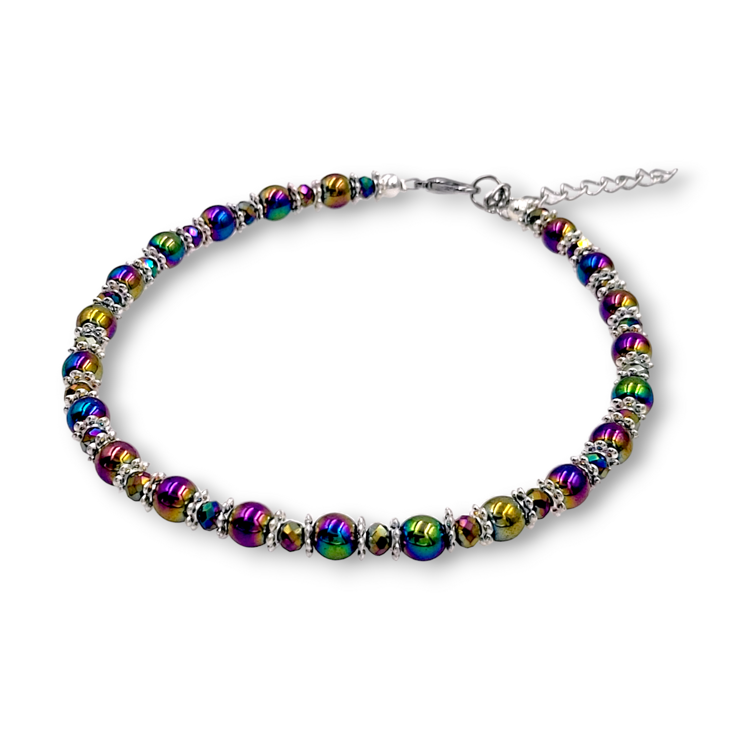Rainbow Hematite and Crystal Adjustable Beaded Anklet KIT