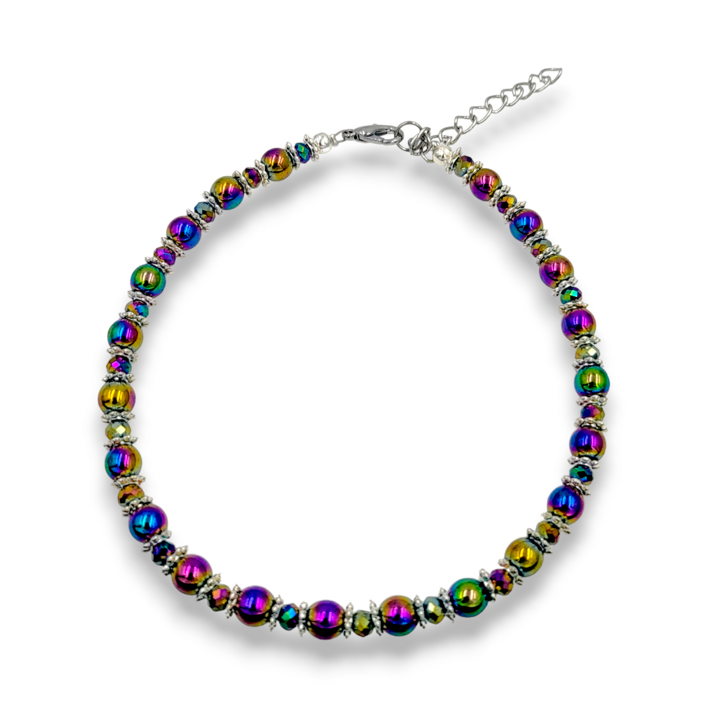 Rainbow Hematite and Crystal Adjustable Beaded Anklet KIT
