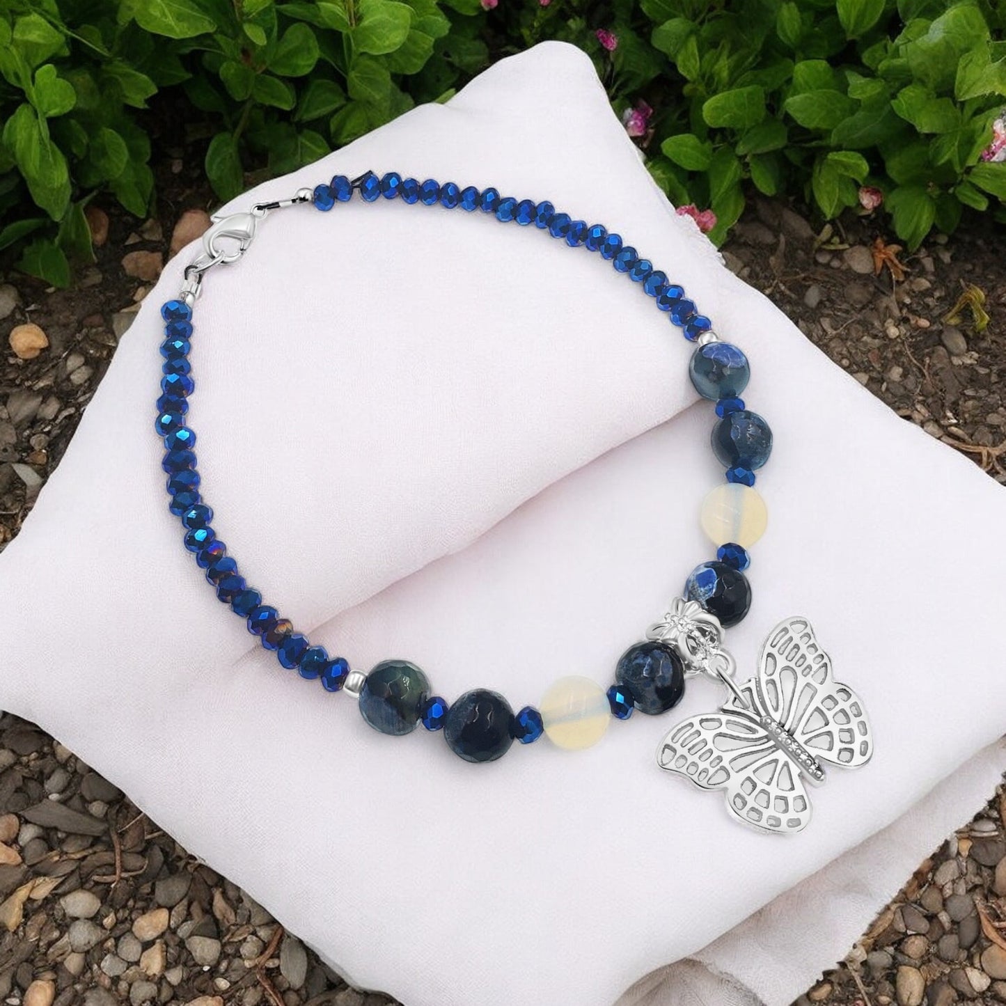 Blue Calsilica Butterfly Anklet KIT