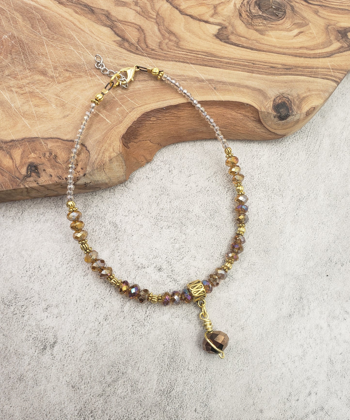 Amber Crystal and Goldtone Adjustable Anklet KIT