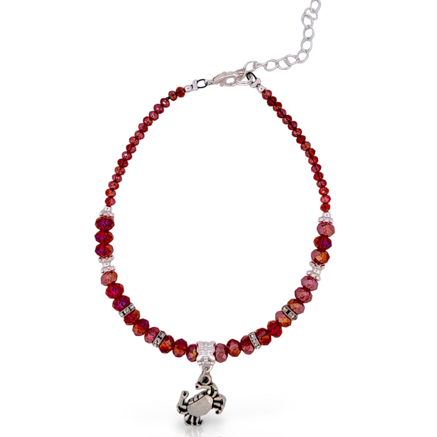 Red Crystal & Silvertone Crab Charm Adjustable Anklet KIT