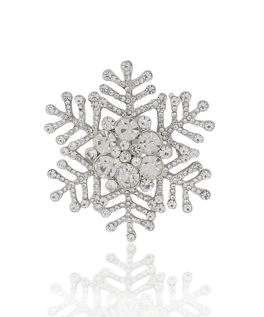 BESHEEK | Silvertone Rhinestone Studded Snowflake Brooch