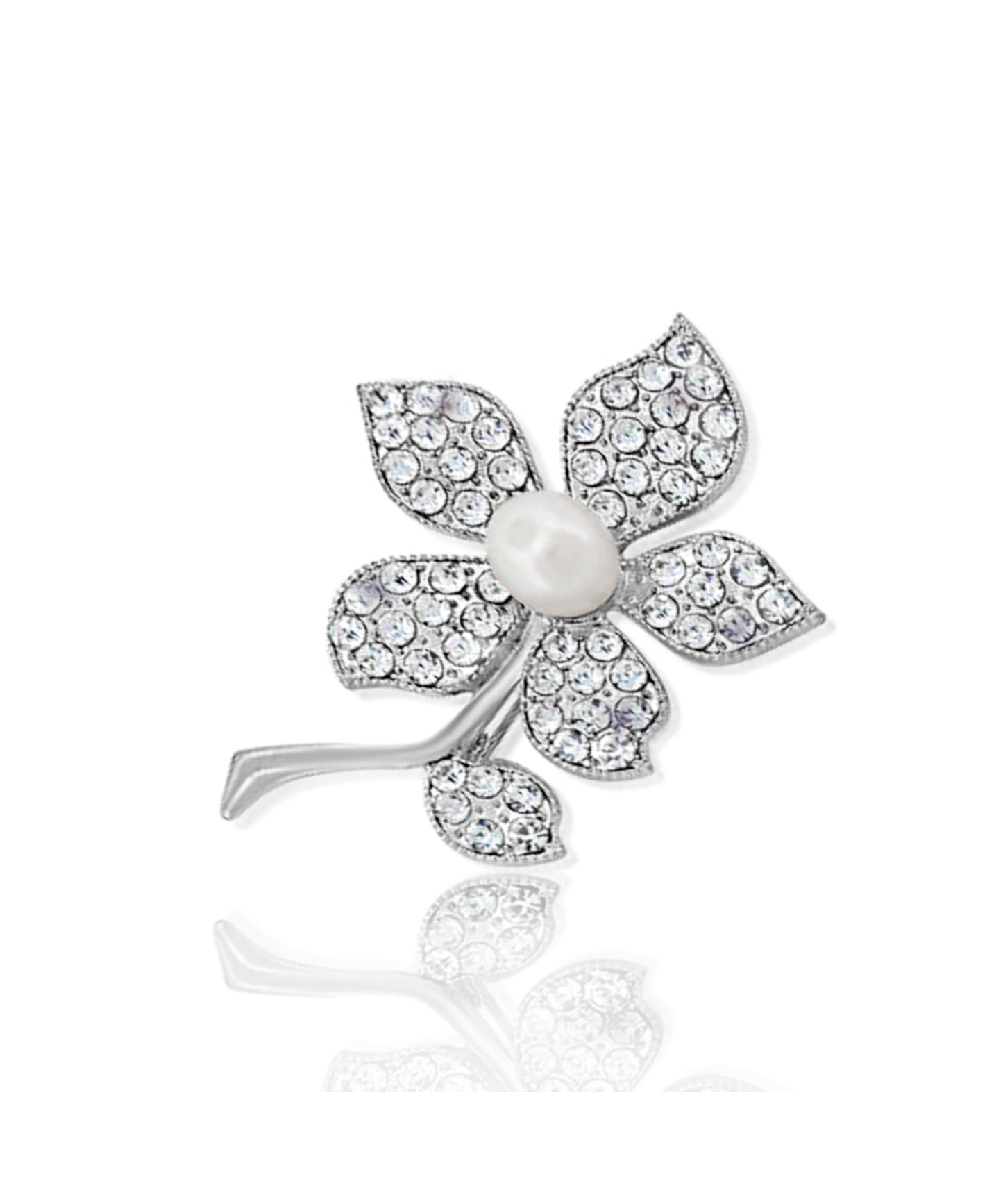 BESHEEK | Silvertone Rhinestone Flower Brooch Pin