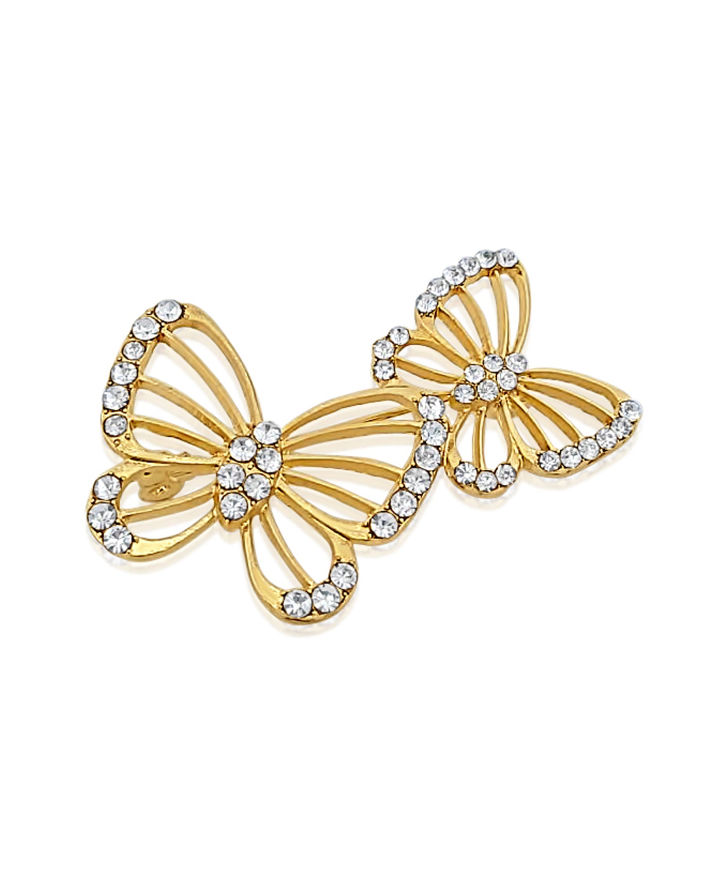 BESHEEK | Goldtone Rhinestone Double Butterfly Brooch