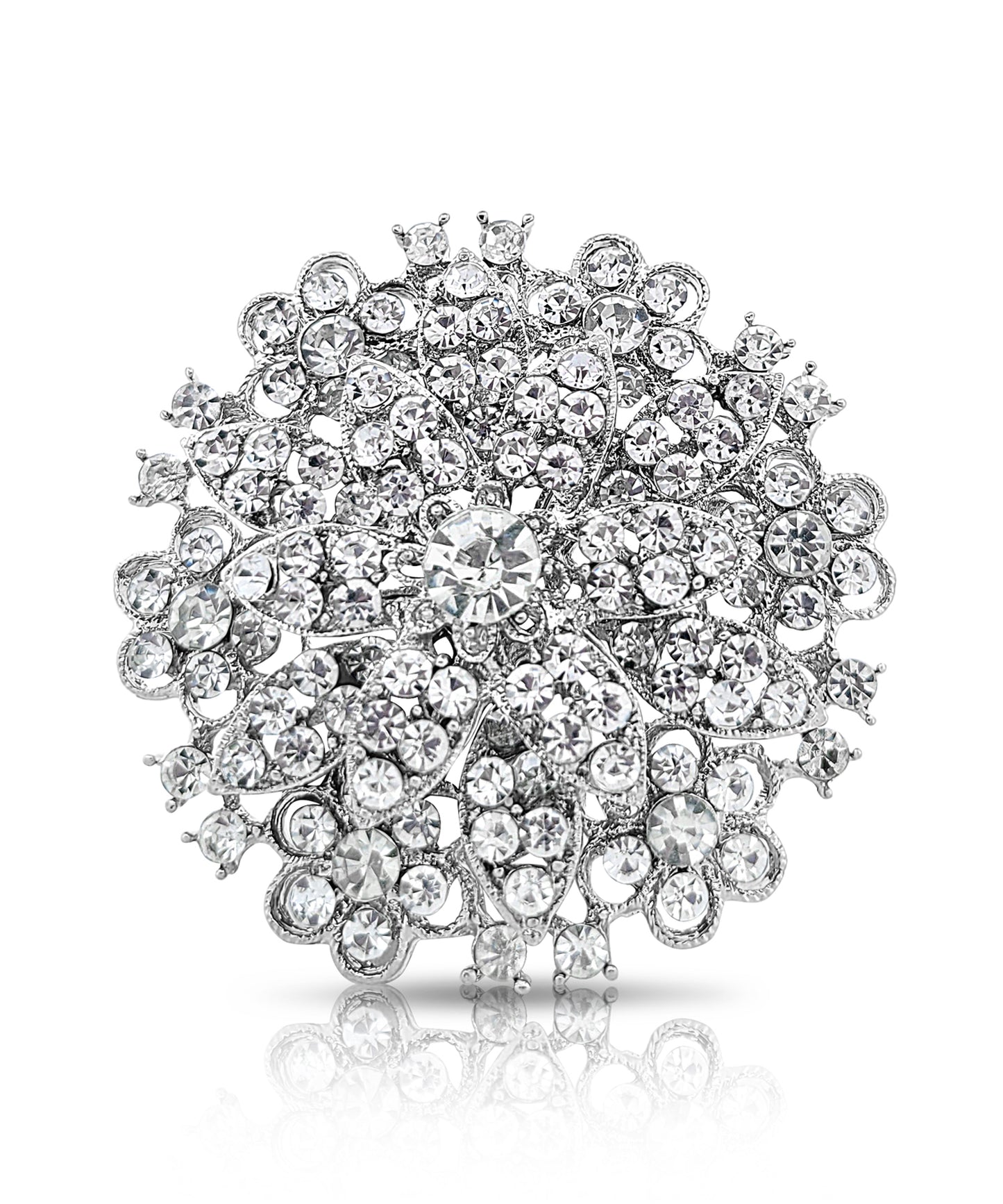 BESHEEK | Silvertone Rhinestone Winter Flower Brooch