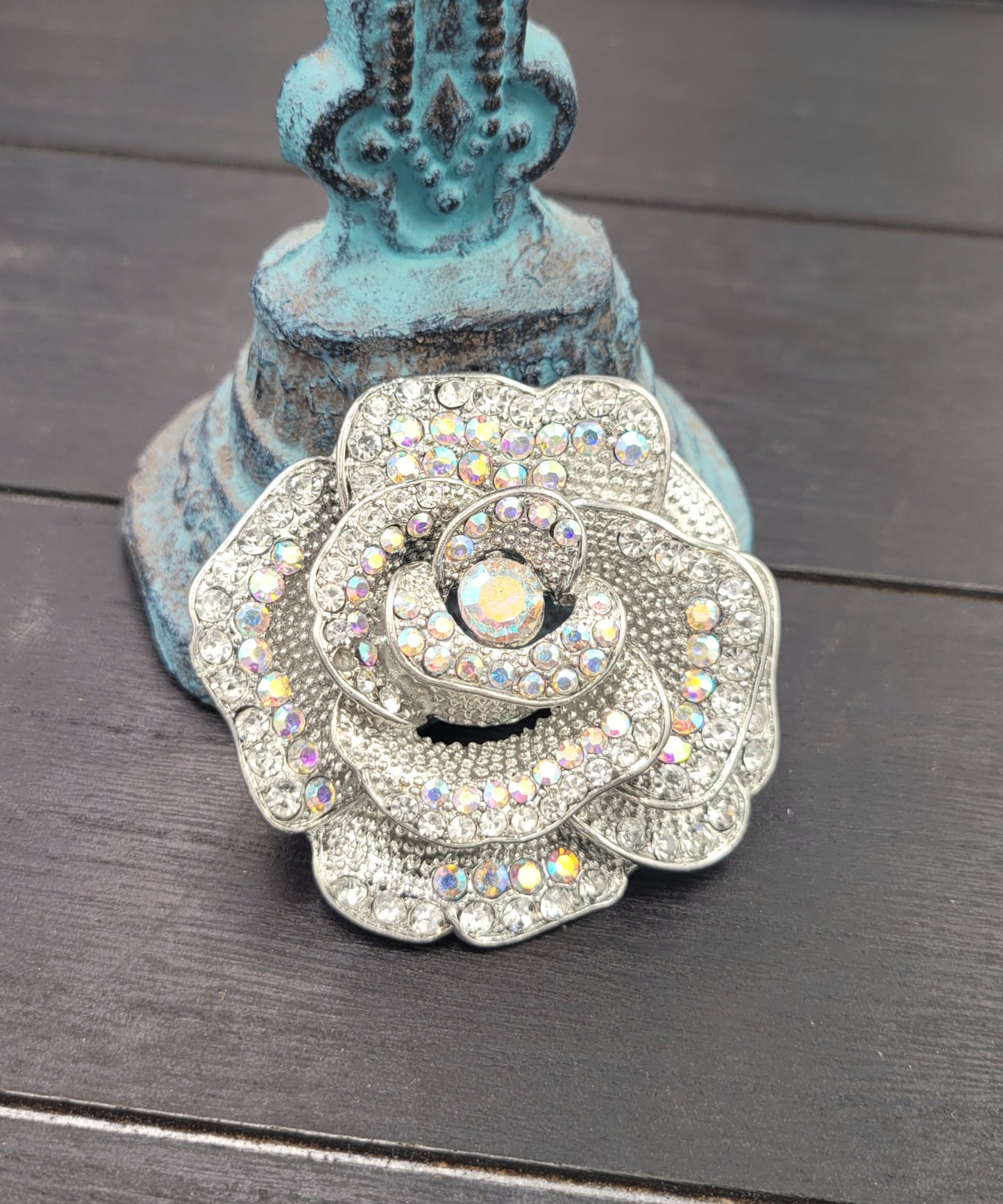 BESHEEK | Silvertone Rhinestone Blooming Flower Brooch