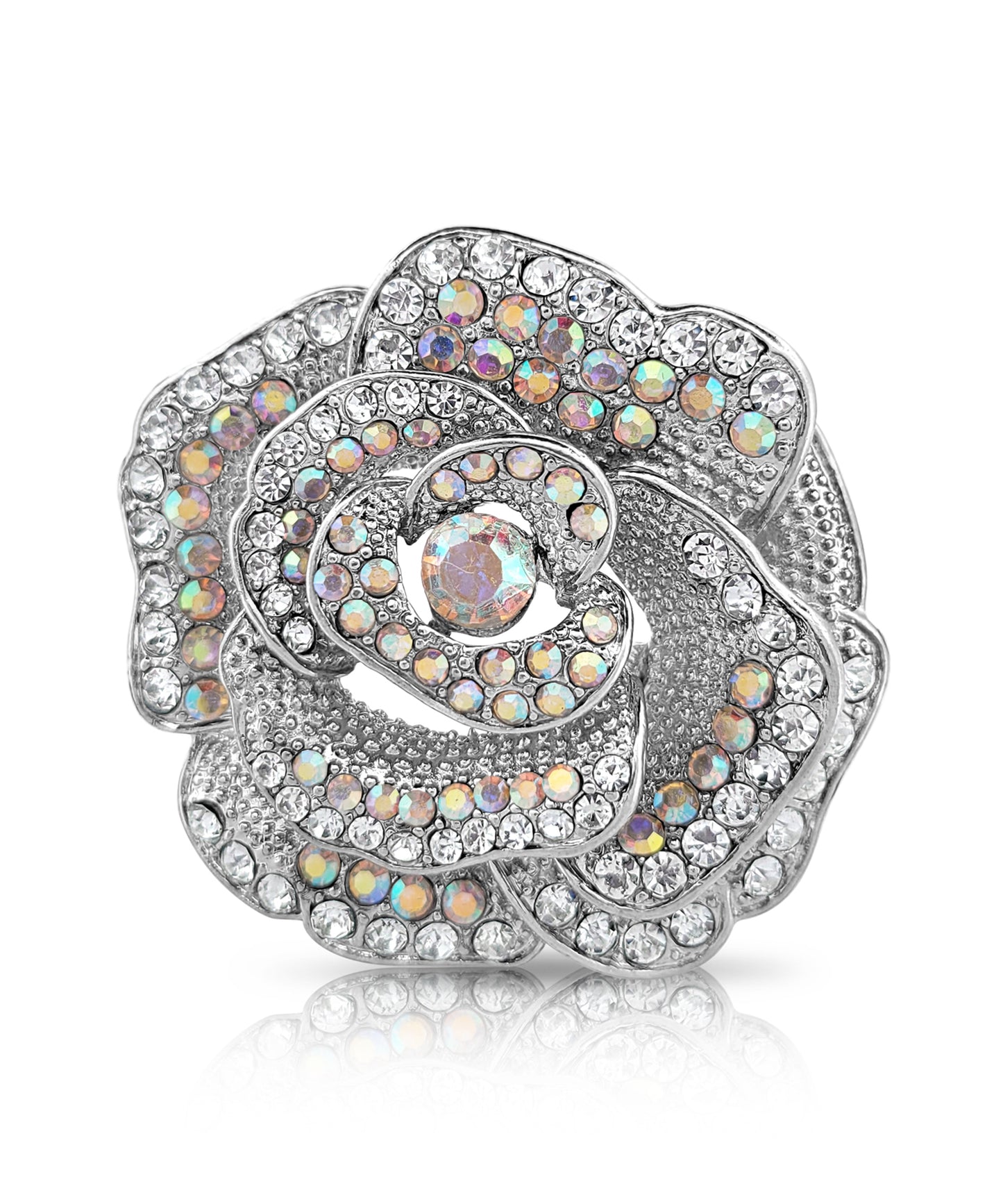 BESHEEK | Silvertone Rhinestone Blooming Flower Brooch