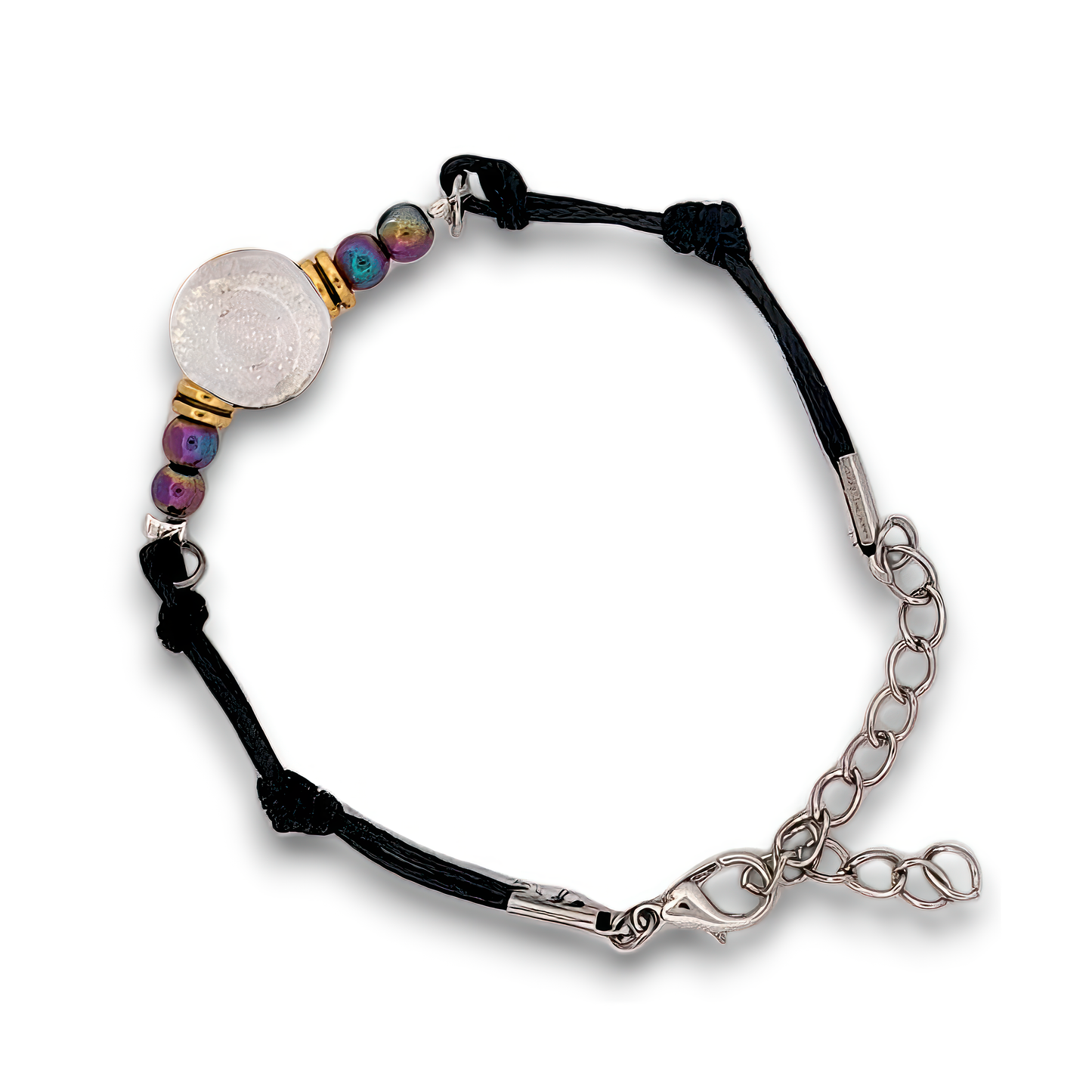 Rainbow Hematite and Glass Button Woven Knot Bracelet for Women
