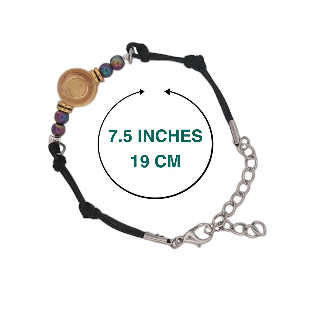 Rainbow Hematite and Sunrise Glass Button Woven Knot Bracelet for Women