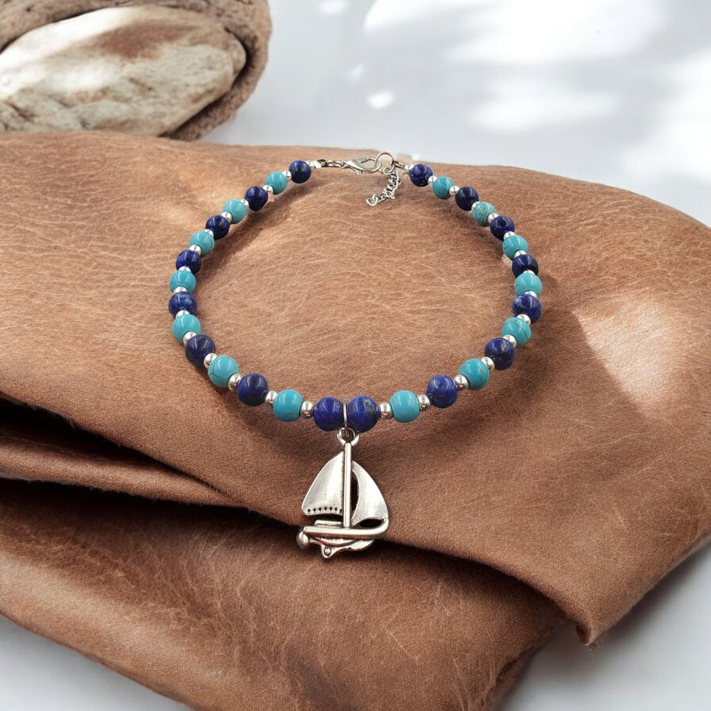 Aqua and Royal Blue Turquoise Sailing Boat Bracelet KIT