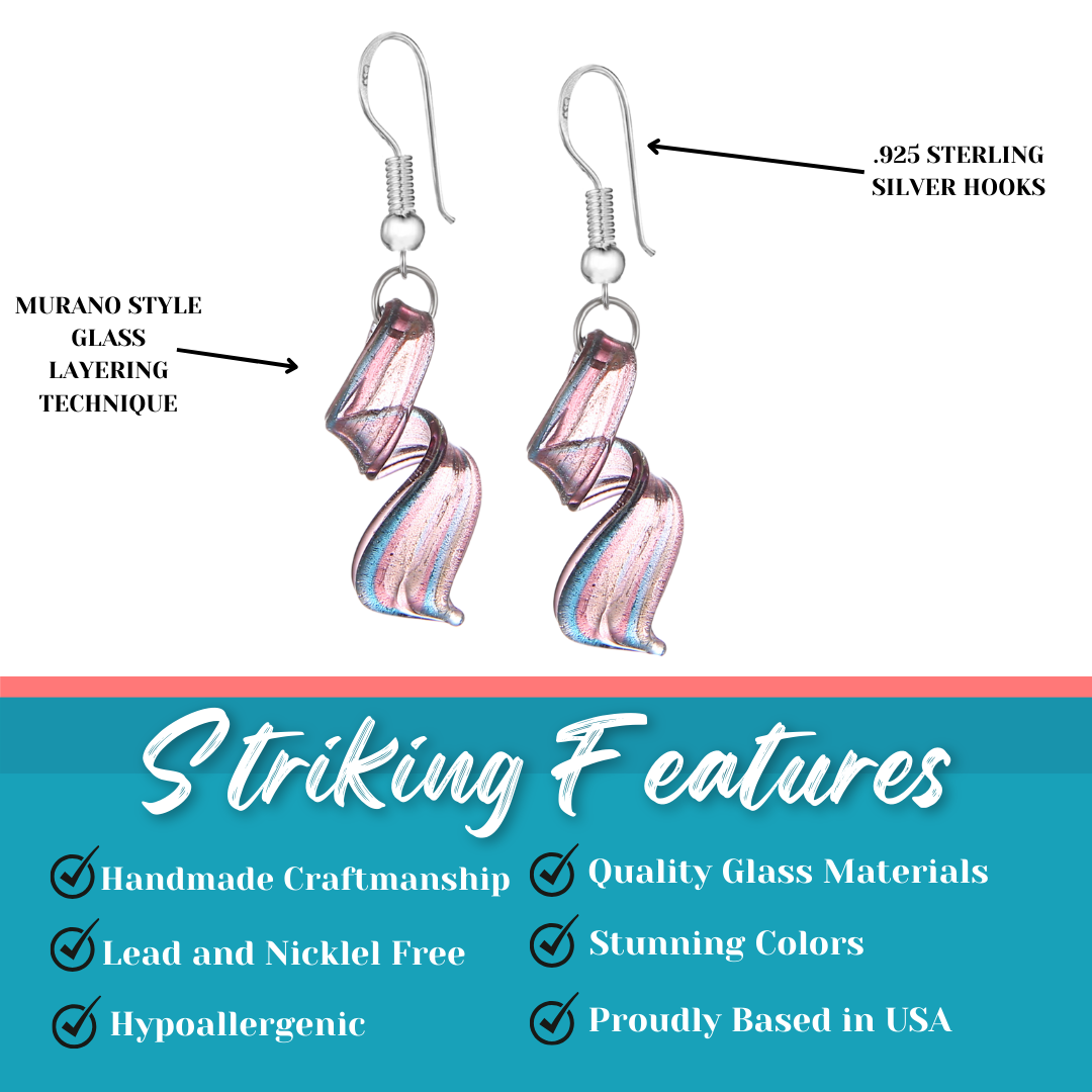 BESHEEK | Handmade Lavender Dream Twist Glass Sterling Silver Earrings