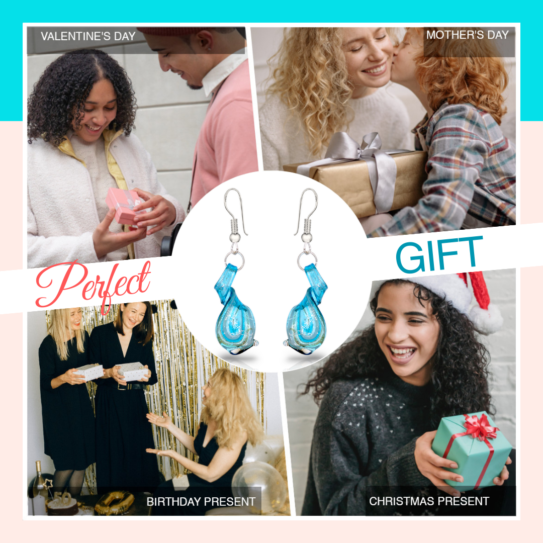 BESHEEK | Handmade Aqua Dreams Twisted Glass Sterling Silver Earrings