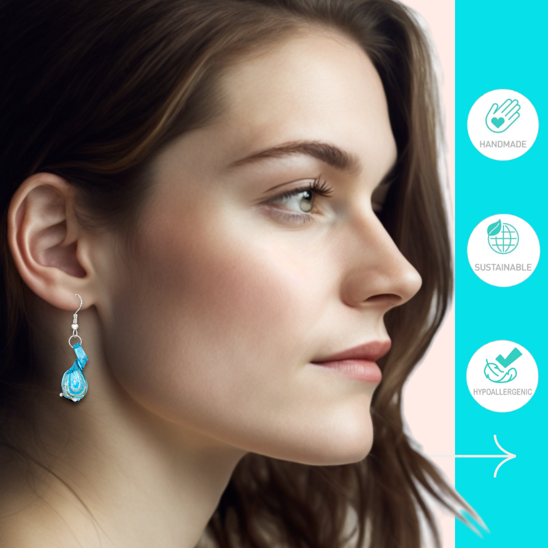 BESHEEK | Handmade Aqua Dreams Twisted Glass Sterling Silver Earrings
