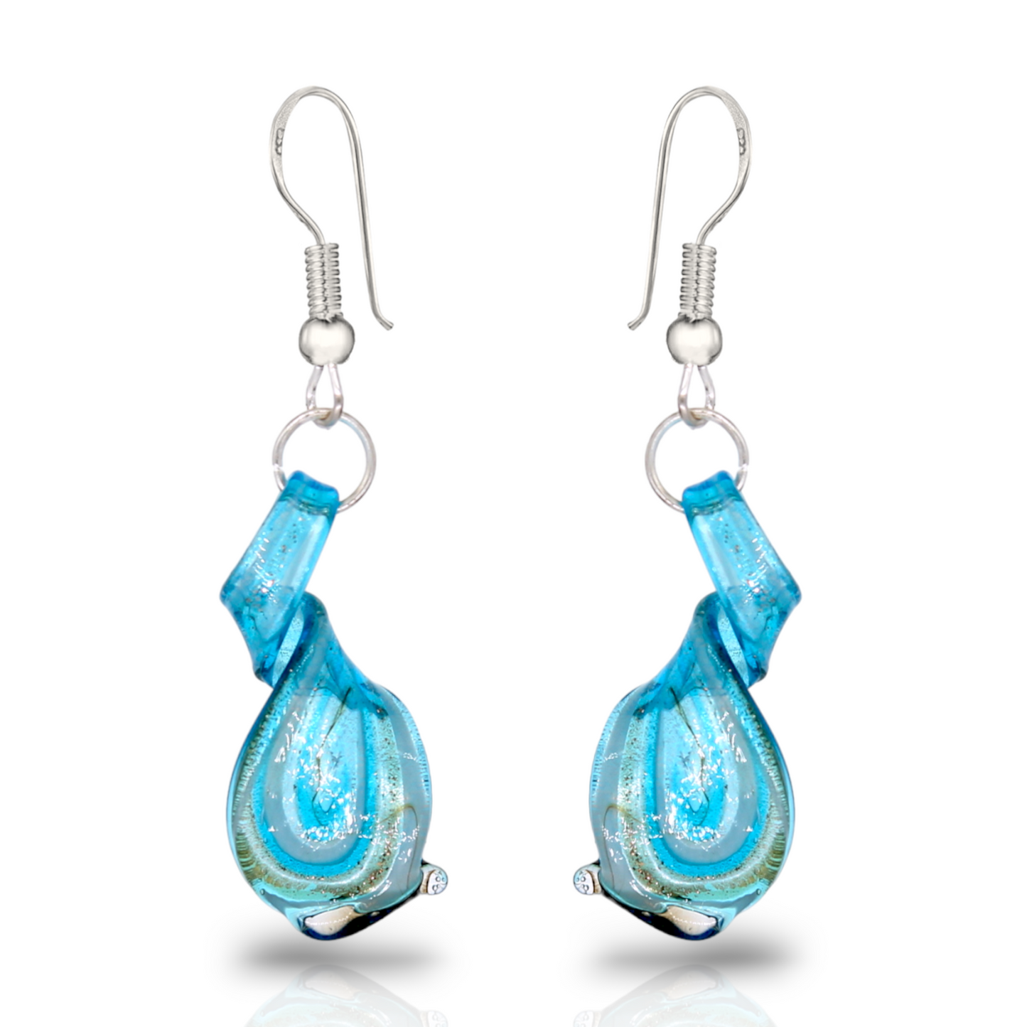 BESHEEK | Handmade Aqua Dreams Twisted Glass Sterling Silver Earrings