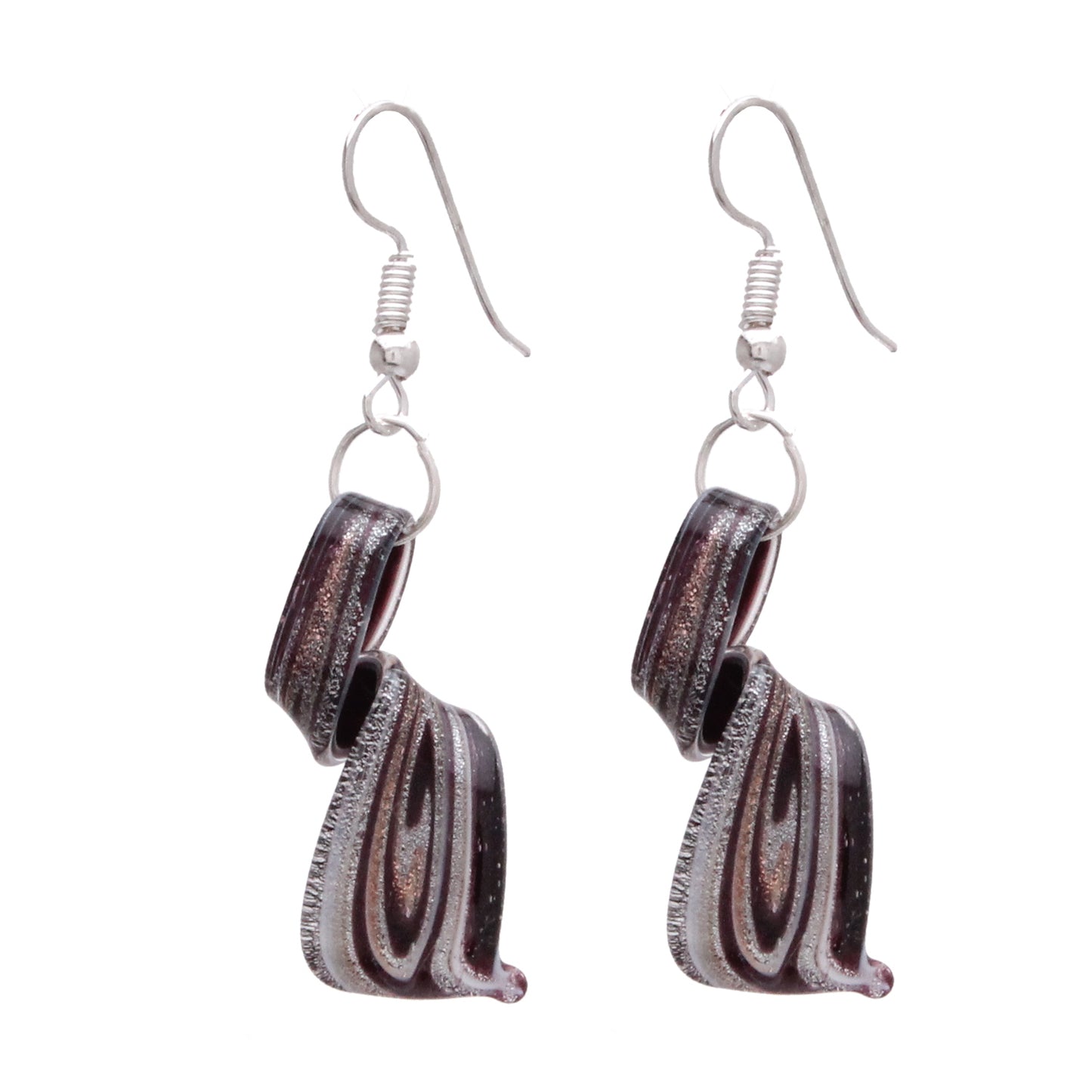 BESHEEK Handmade Murano Inspired Gorgeous Artist Made Sterling Silver Black and Gold Twist Glass Earrings | Handcrafted Blown Hypoallergenic Artisan Lampwork Italian Style Jewelry