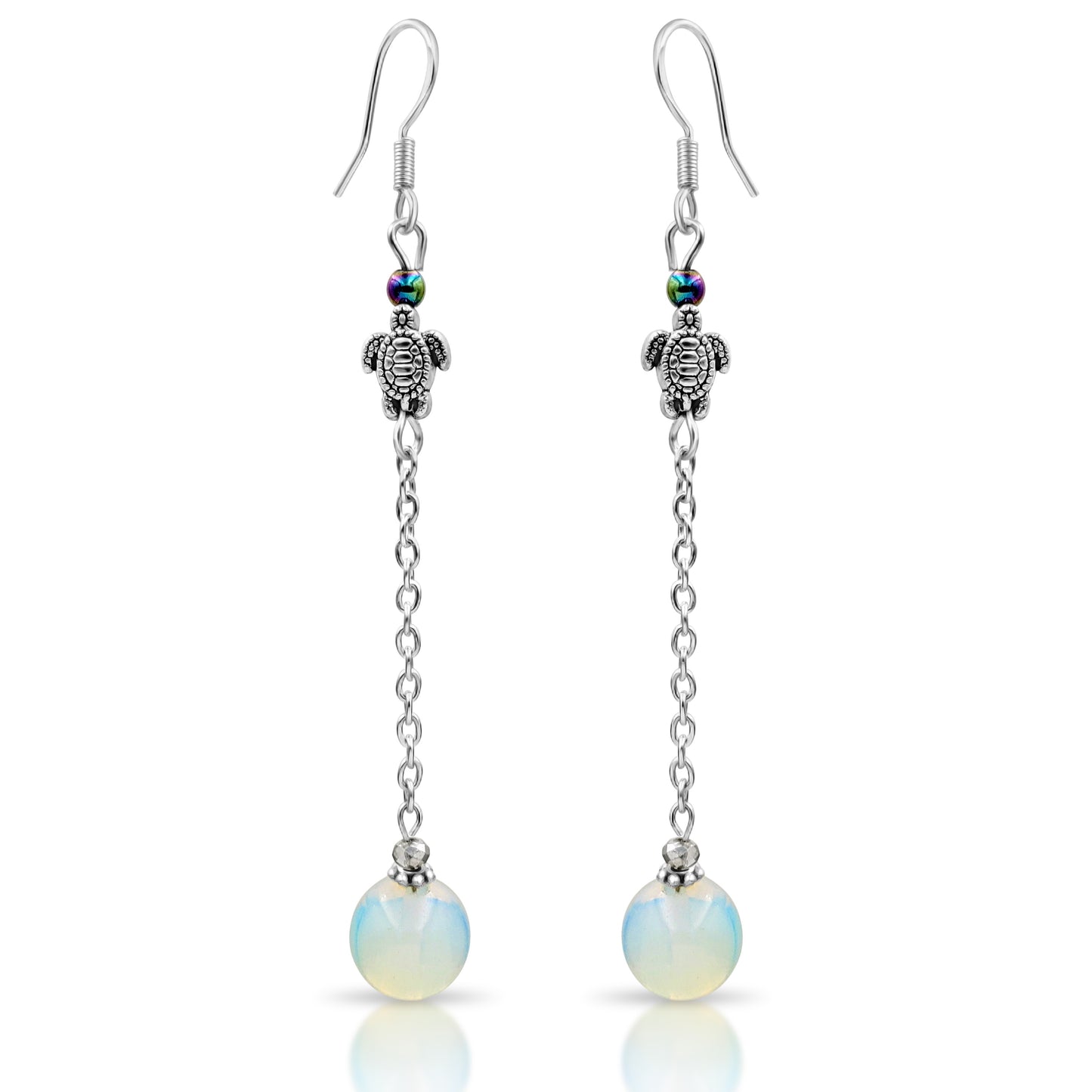 BESHEEK Sterling Silver and Moonstone Turtle Drop Earrings | Hypoallergenic Boho Beach Gala Wedding Style Fashion Earrings