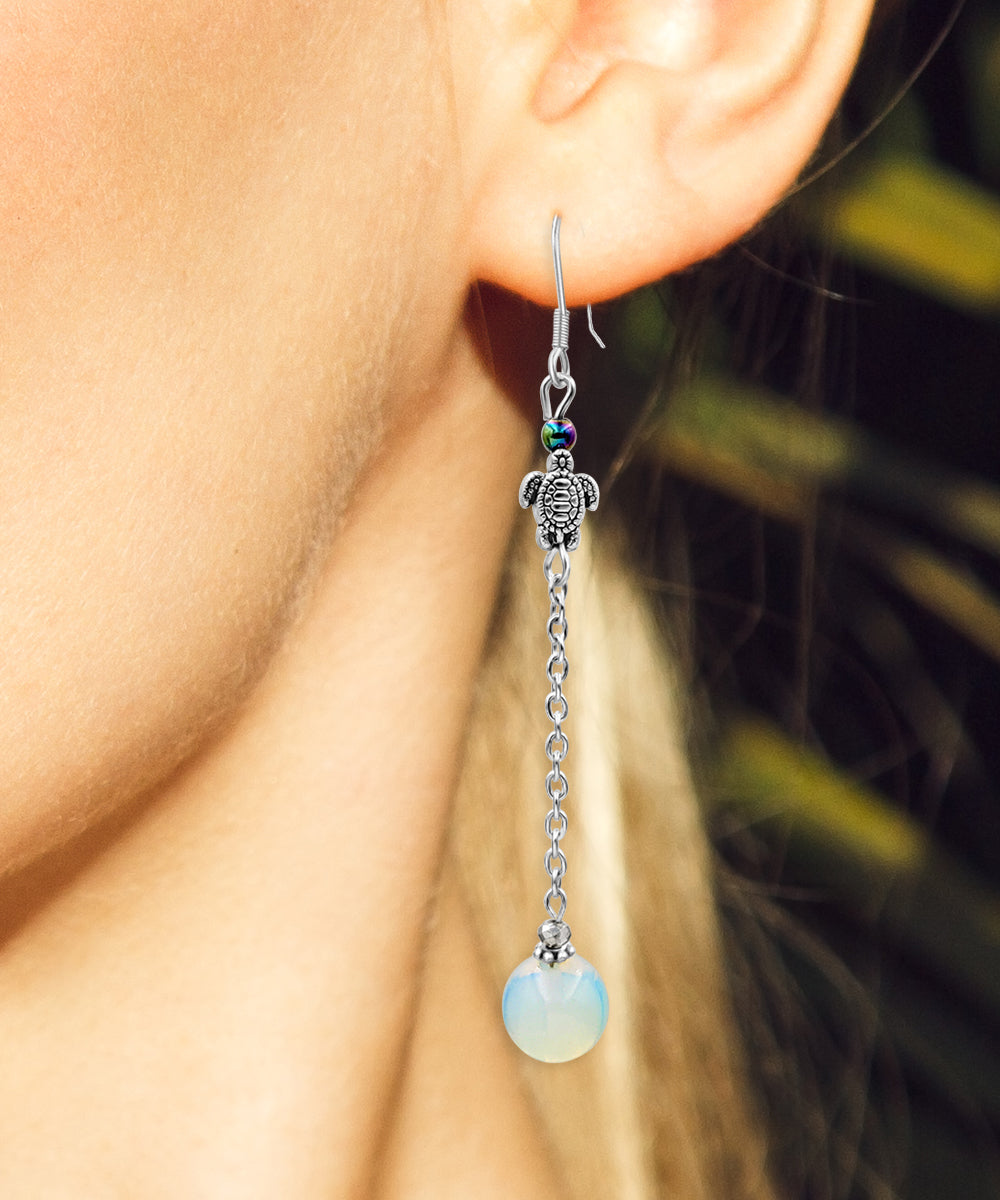 BESHEEK Sterling Silver and Moonstone Turtle Drop Earrings | Hypoallergenic Boho Beach Gala Wedding Style Fashion Earrings