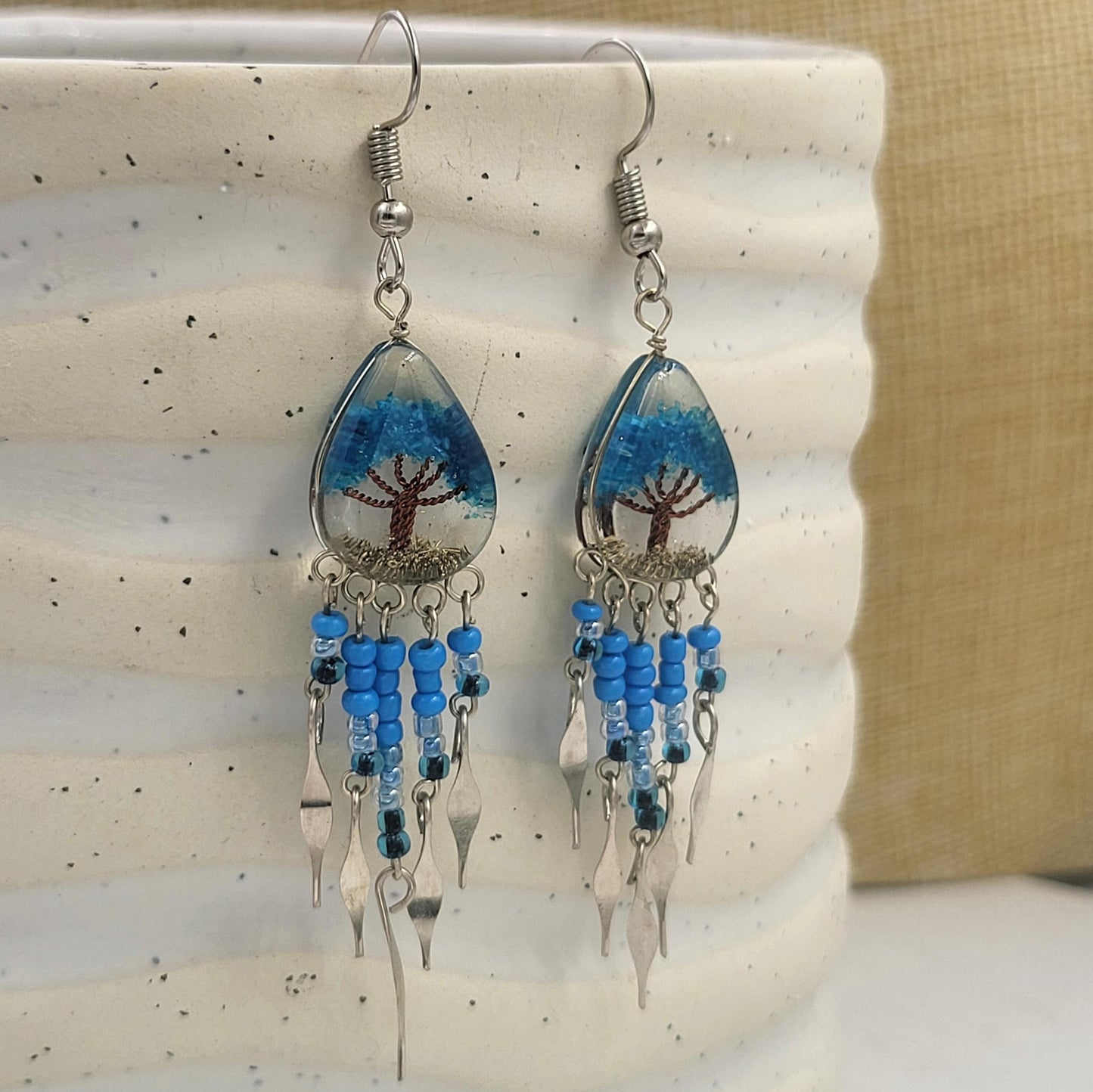 Tree of Life in Resin Teardrop Earrings