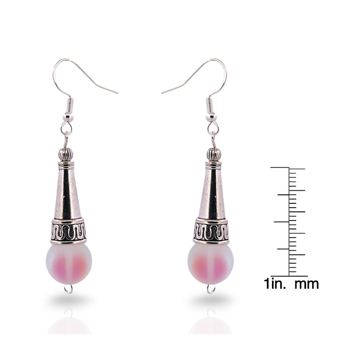 BeSheek Sterling Silver Clear AB Tibetan Filigree Cone and Mermaid Glass Dangle Earrings