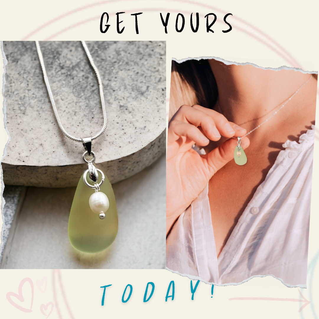 BESHEEK | Mint Green Seaglass Freshwater Pearl Necklace