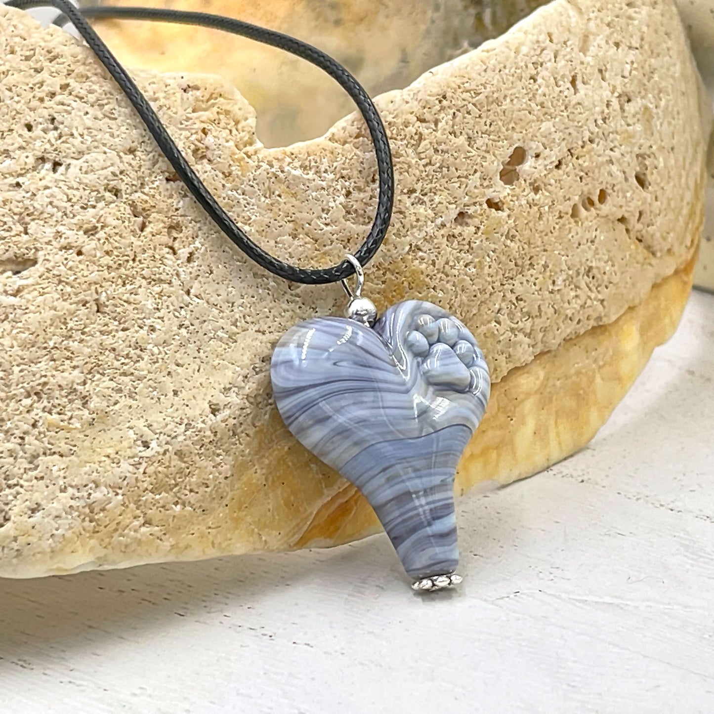 Paws for Humanity Lampwork Glass Heart Necklace - Purple