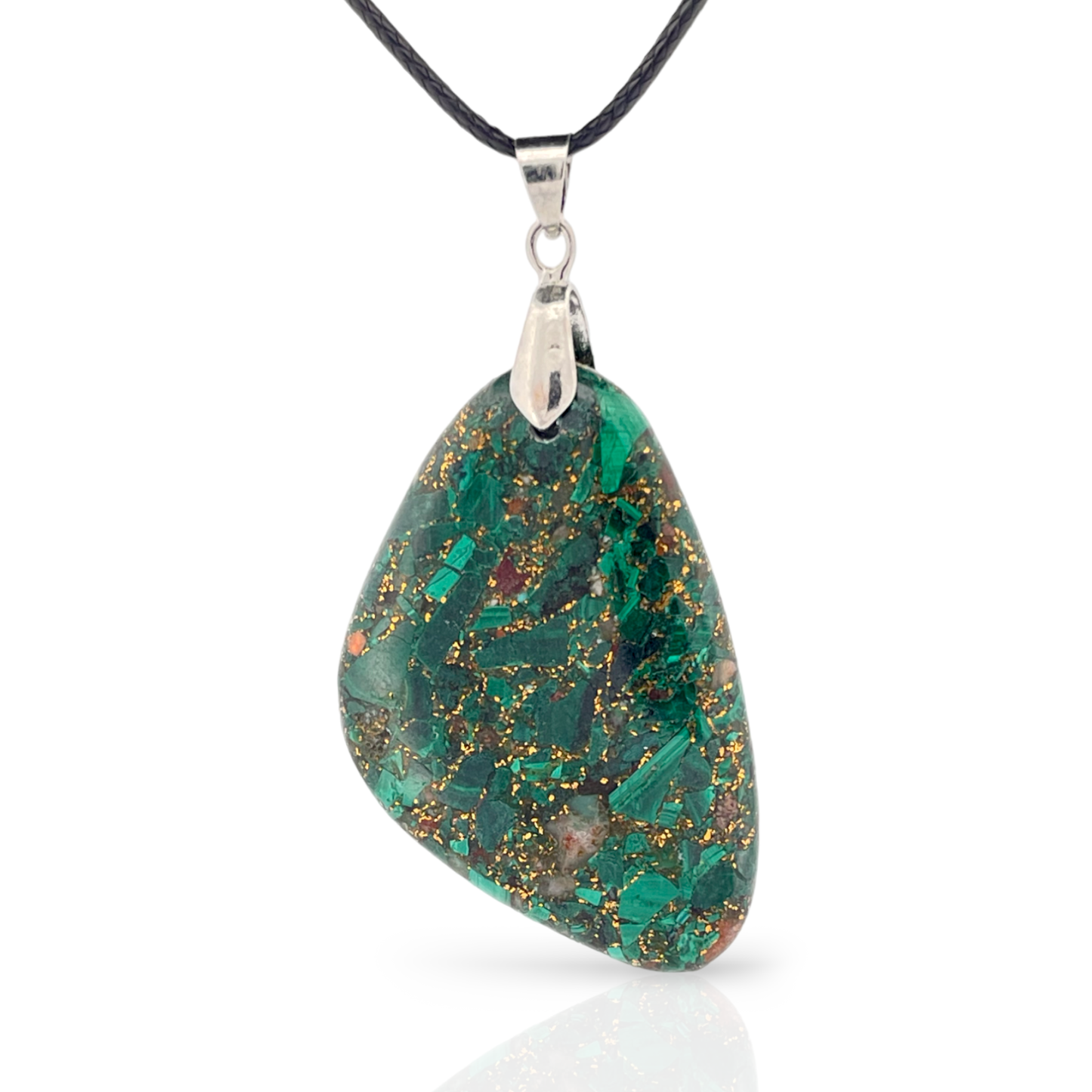 Green Sea Sediment Jasper and Bronzite Trapezoid Pendant Necklace