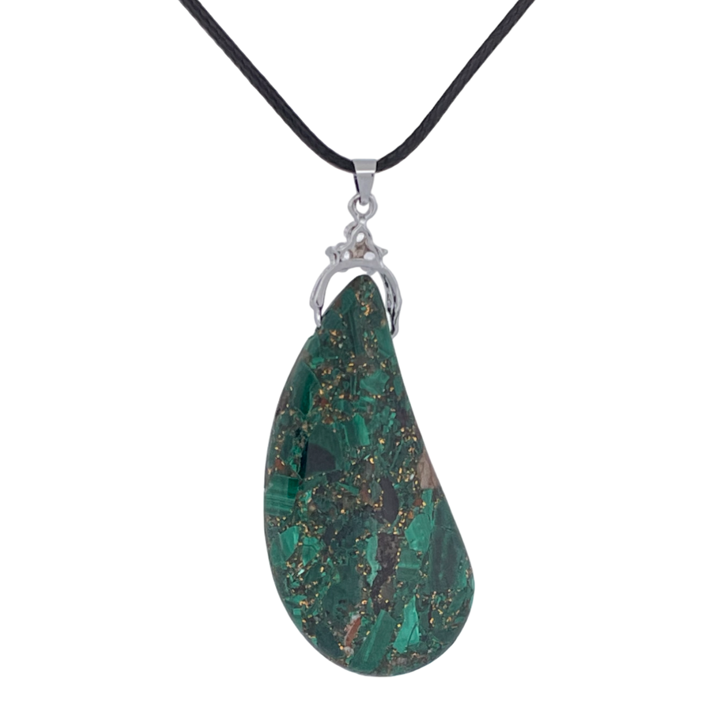 Green Sea Sediment Jasper and Bronzite Teardrop Pendant Necklace