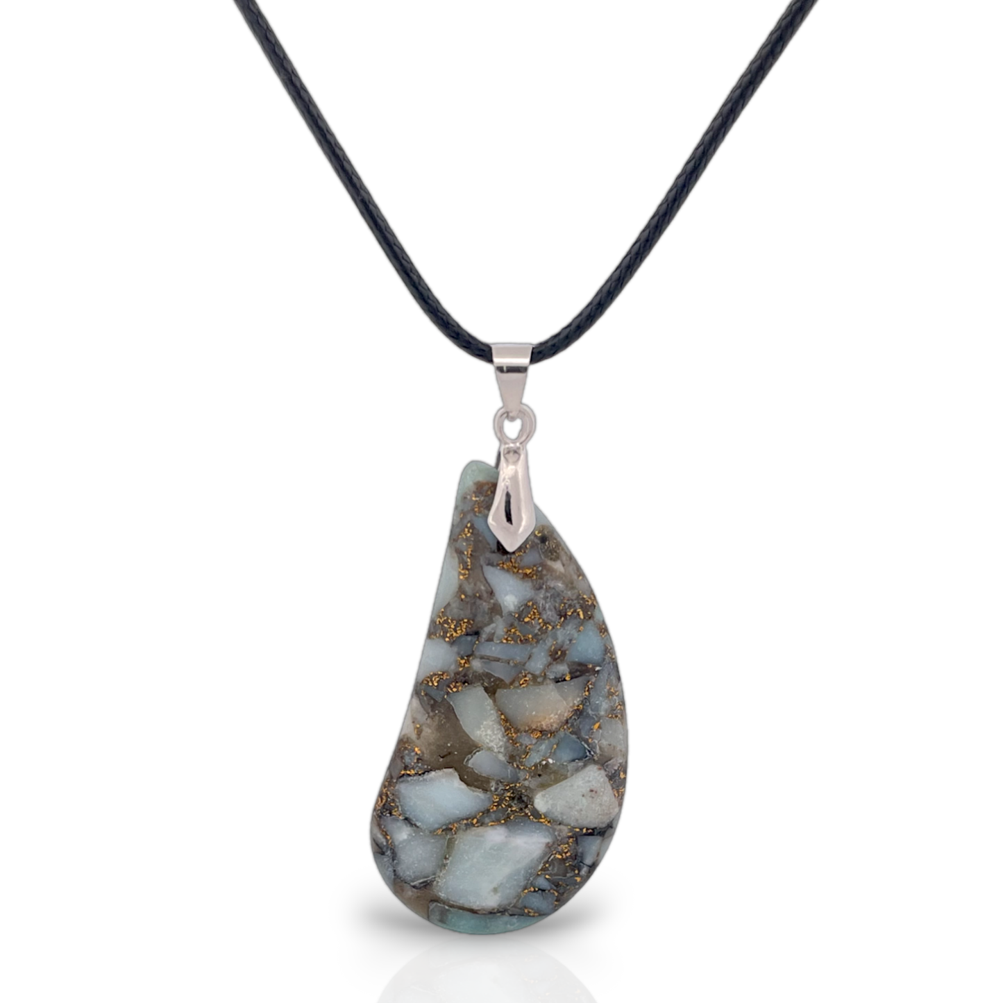 White Sea Sediment Jasper and Bronzite Teardrop Pendant Necklace