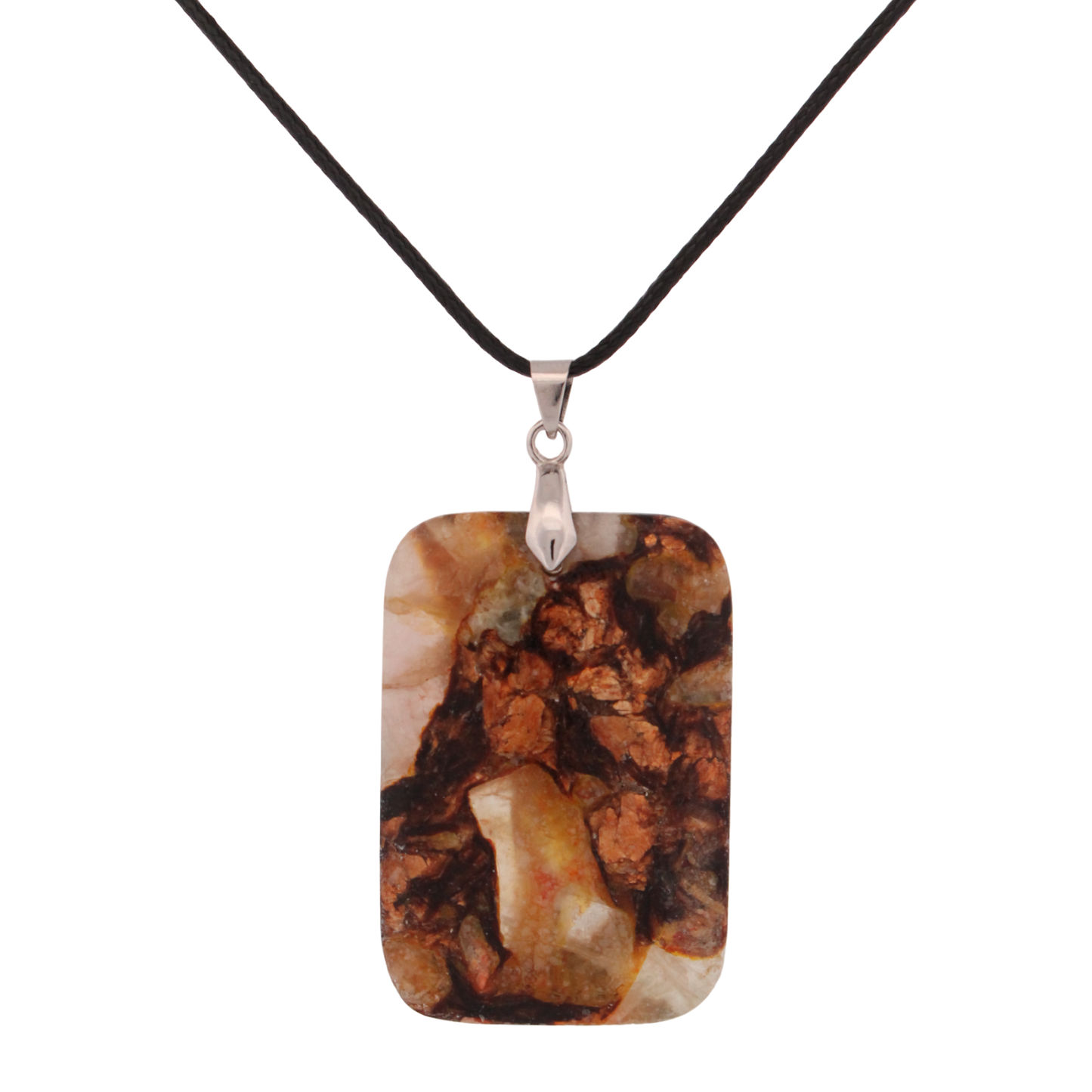 Light Sea Sediment Jasper and Bronzite Rectangle Pendant Necklace