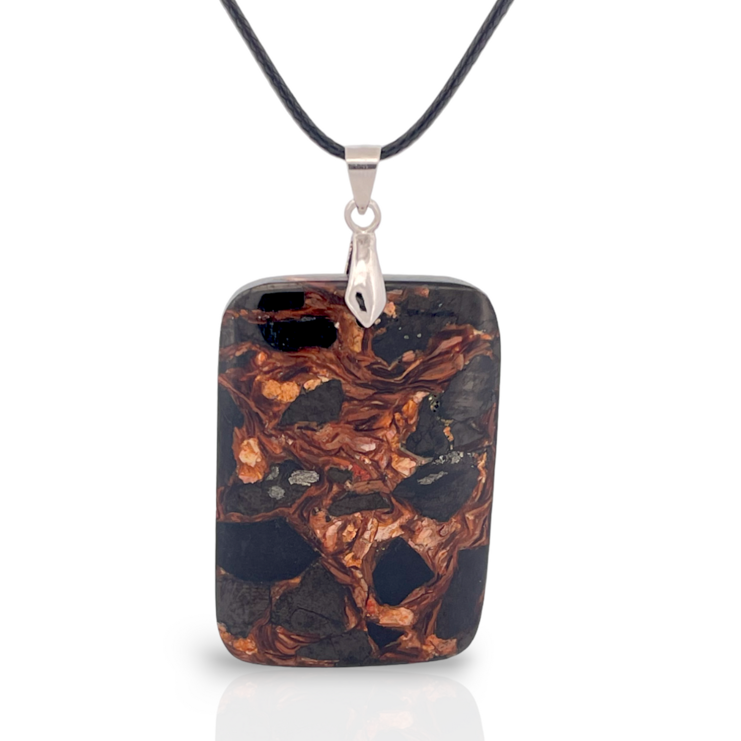 Dark Sea Sediment Jasper and Bronzite Rectangle Pendant Necklace