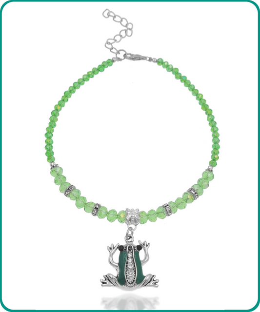 BESHEEK | Tree Frog Green Crystal Glass Artisan Beaded Anklet