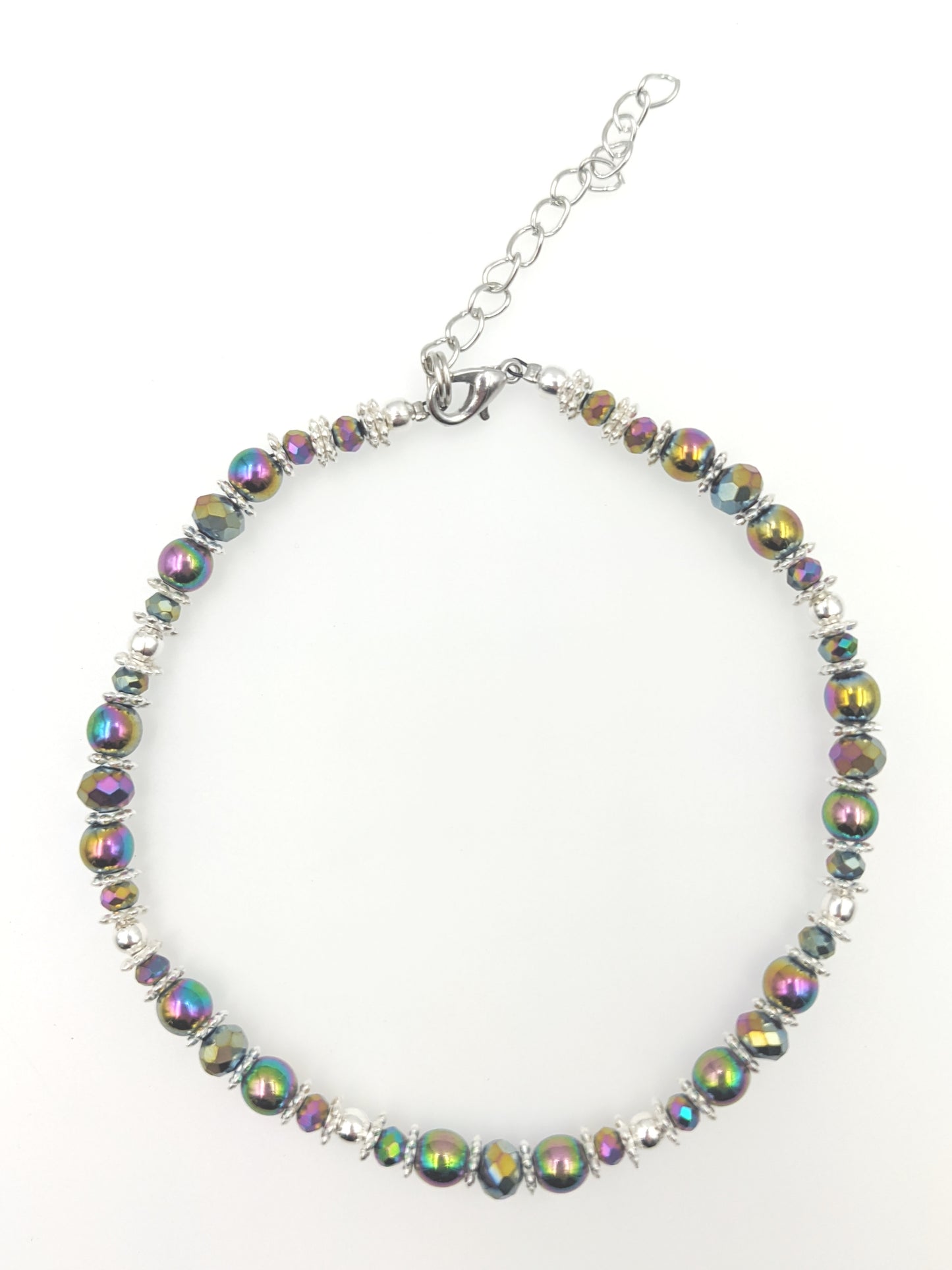 Round rainbow hematite anklet