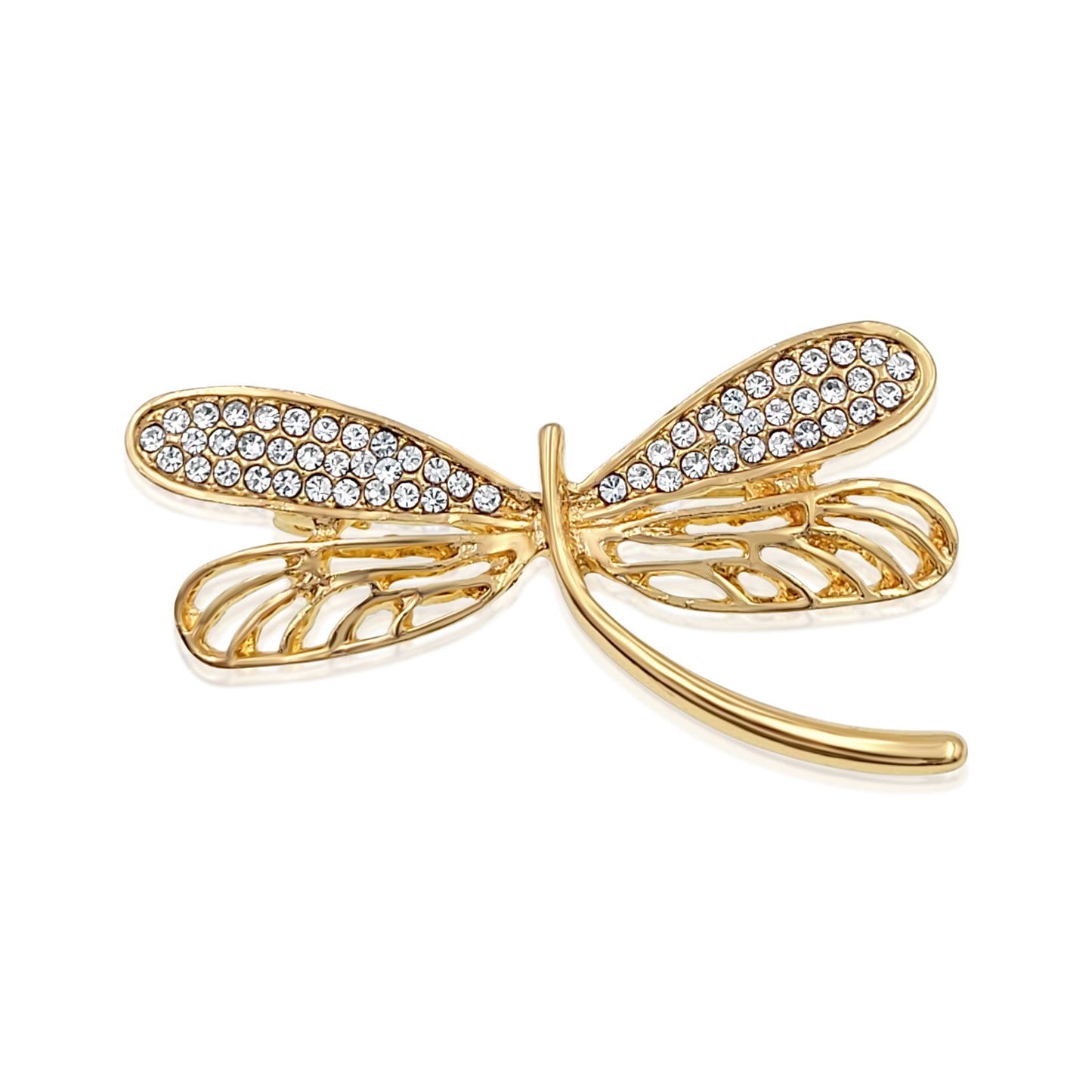 BESHEEK Goldtone and Rhinestone Butterfly Professional Artisan Brooch Pin | Handmade Hypoallergenic Office, Suit, Networking Style Jewelry