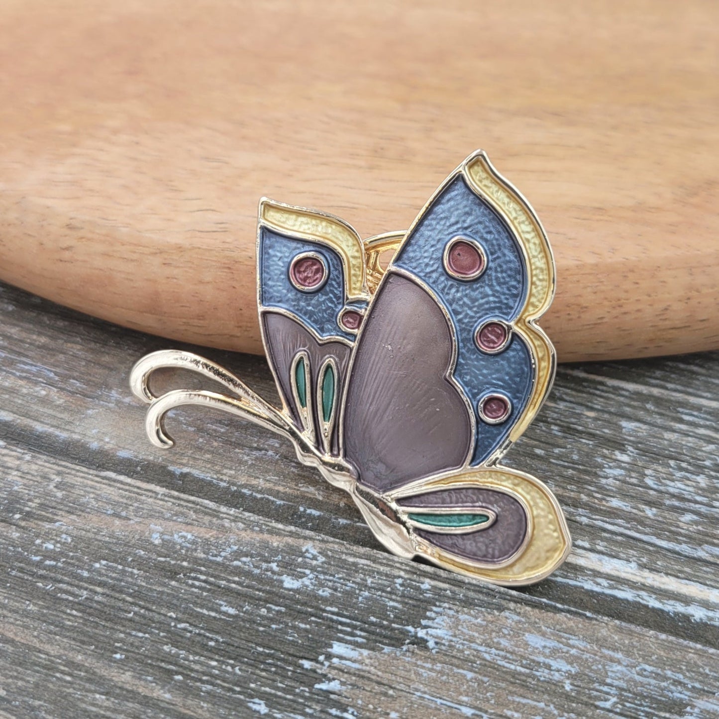 BESHEEK Goldtone Rainbow Butterfly Magnetic Professional Artisan Brooch Pin | Handmade Hypoallergenic Office, Suit, Networking Style Jewelry