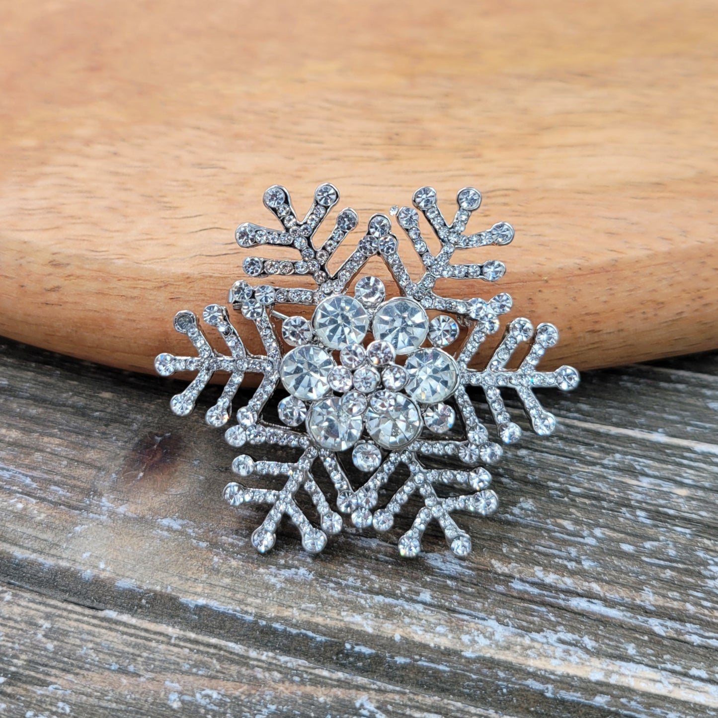 BESHEEK | Silvertone Rhinestone Studded Snowflake Brooch