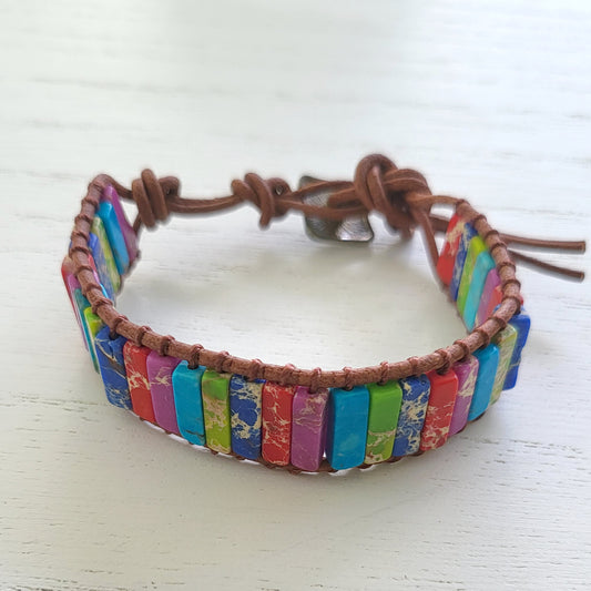 BESHEEK Multi color stone wrapped cuff bracelet| Handmade Hypoallergenic Boho Beach Gala Wedding Style Jewelry